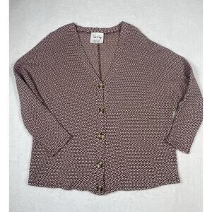 Sadie and Sage Textured Knit Cardigan Sz S Oversized Burgundy Cream Button Front